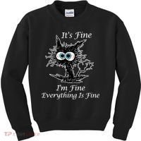 It's Fine I'm Fine Everything Is Fine Funny Cat Kids Sweatshirt thumb 0