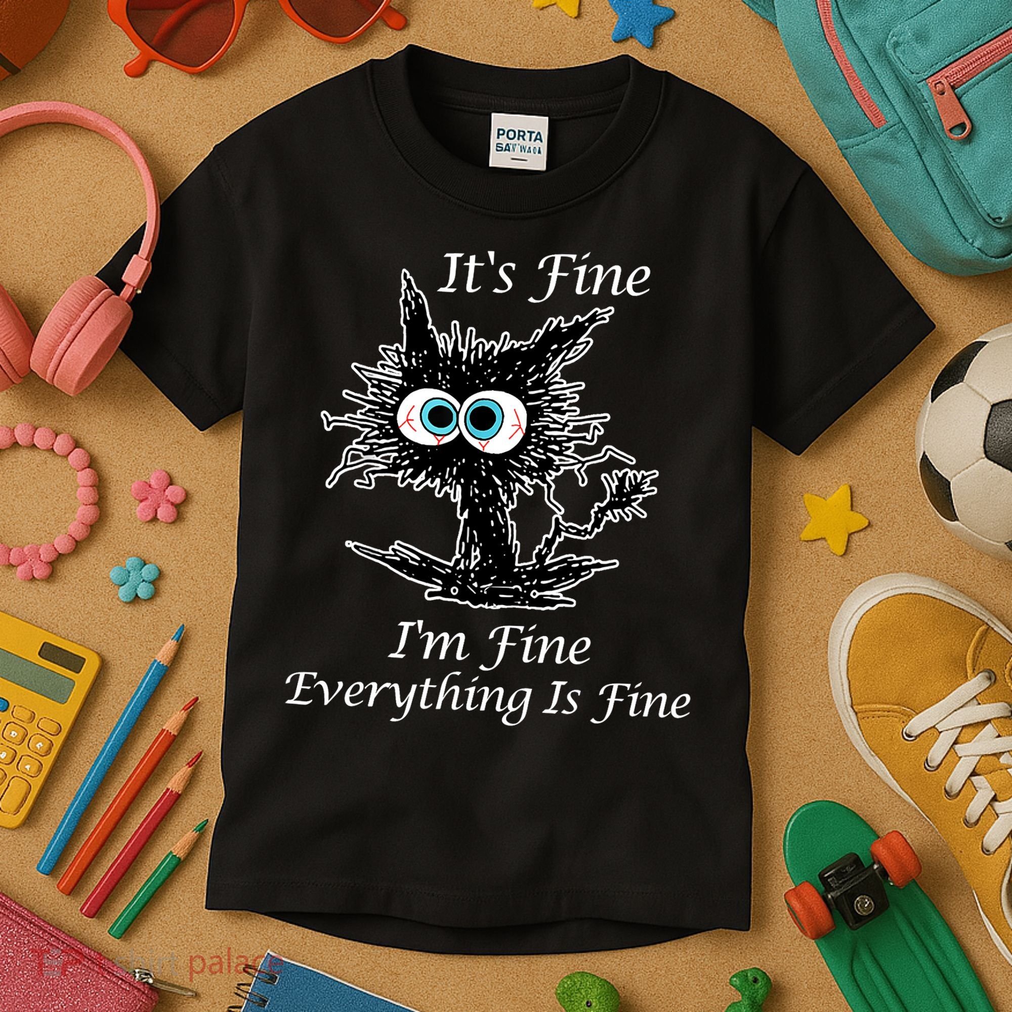 It's Fine I'm Fine Everything Is Fine Funny Cat Kids T-Shirt