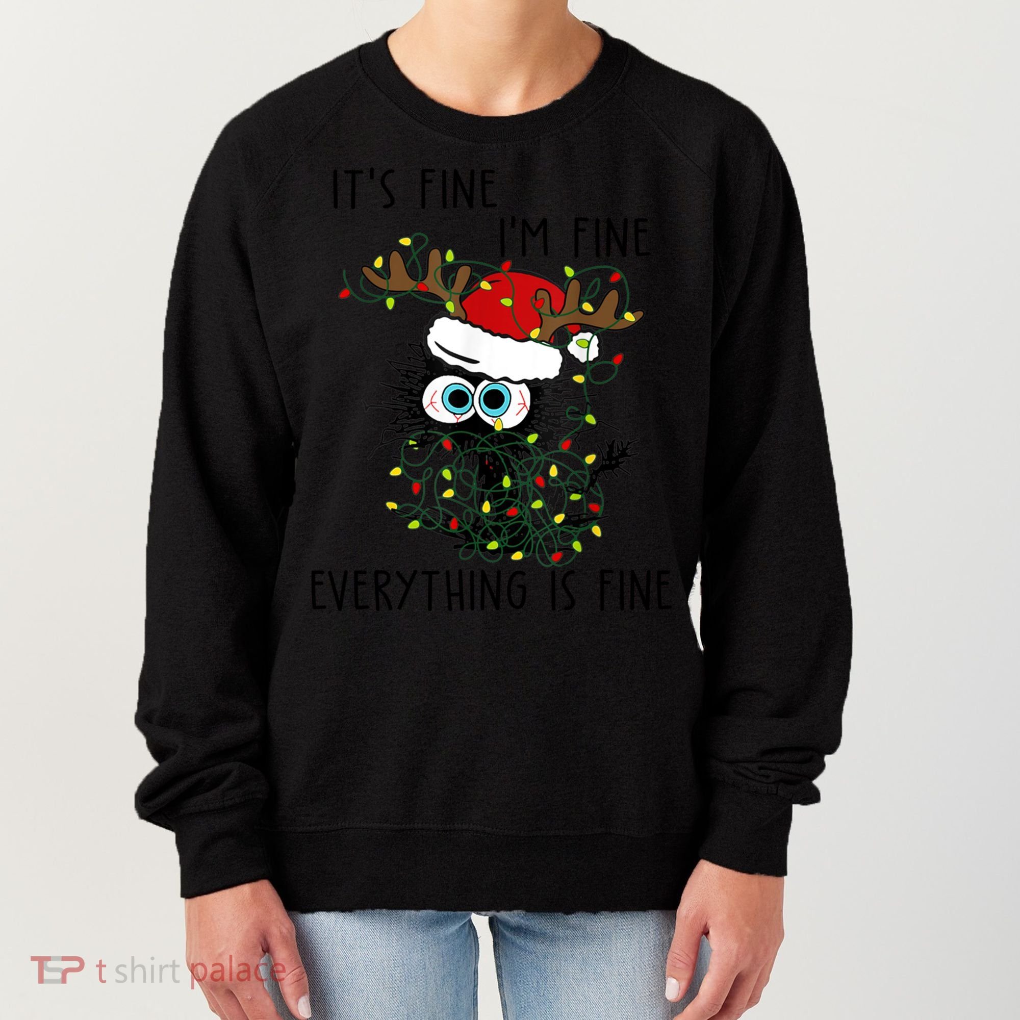 ItS Fine IM Fine Everything Is Fine Christmas Light Cat Meaningful Gift Women's Sweatshirt