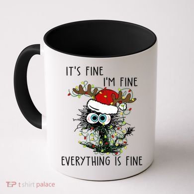 ItS Fine IM Fine Everything Is Fine Christmas Light Cat Meaningful Gift Coffee Mug