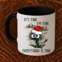ItS Fine IM Fine Everything Is Fine Christmas Light Cat Meaningful Gift Coffee Mug thumb 2