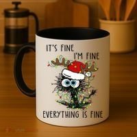 ItS Fine IM Fine Everything Is Fine Christmas Light Cat Meaningful Gift Coffee Mug thumb 4