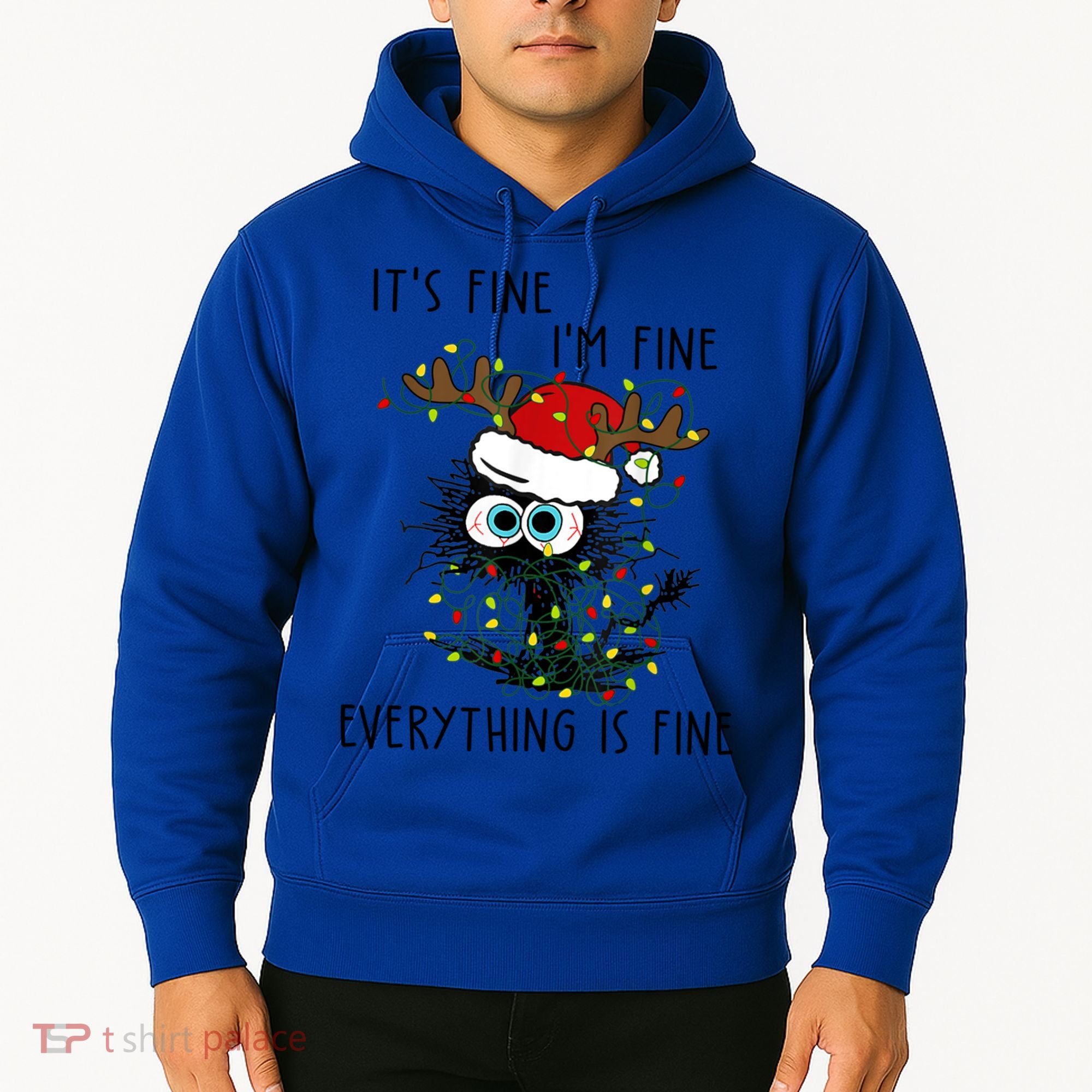 ItS Fine IM Fine Everything Is Fine Christmas Light Cat Meaningful Gift Hoodie