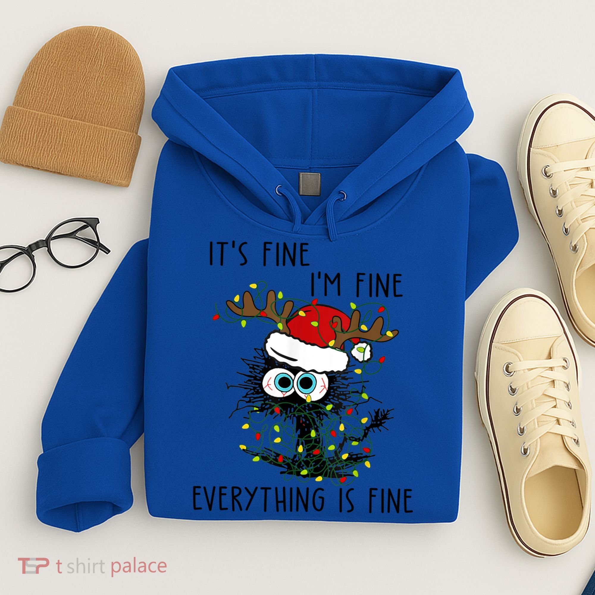 ItS Fine IM Fine Everything Is Fine Christmas Light Cat Meaningful Gift Hoodie