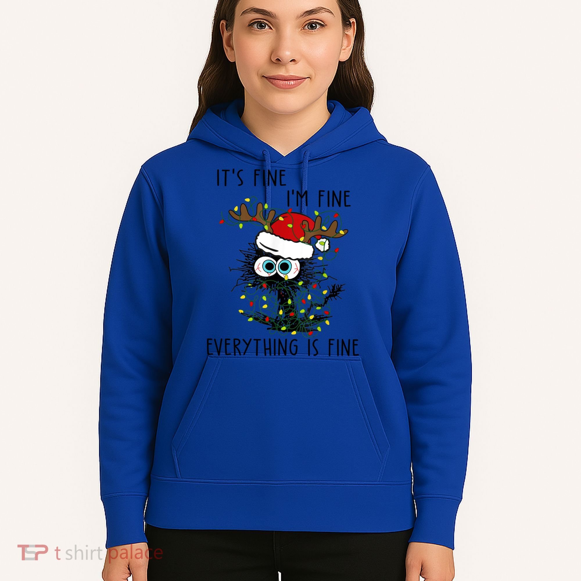 ItS Fine IM Fine Everything Is Fine Christmas Light Cat Meaningful Gift Hoodie