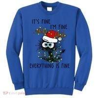 ItS Fine IM Fine Everything Is Fine Christmas Light Cat Meaningful Gift Sweatshirt thumb 0