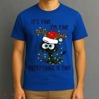 ItS Fine IM Fine Everything Is Fine Christmas Light Cat Meaningful Gift T-Shirt thumb 3