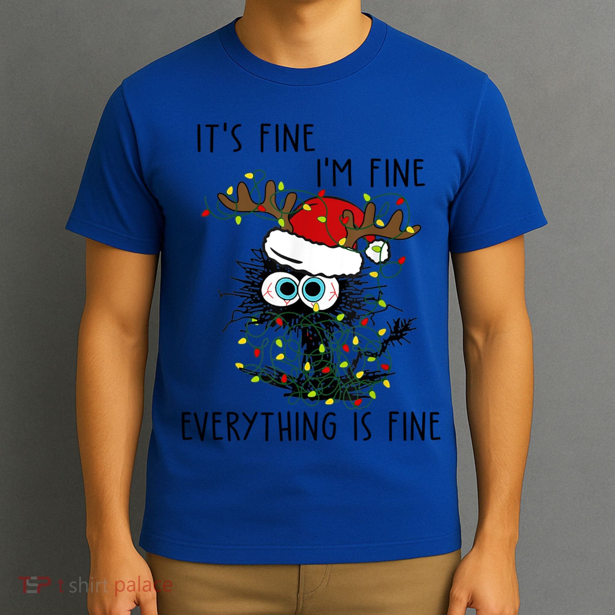 ItS Fine IM Fine Everything Is Fine Christmas Light Cat Meaningful Gift T-Shirt