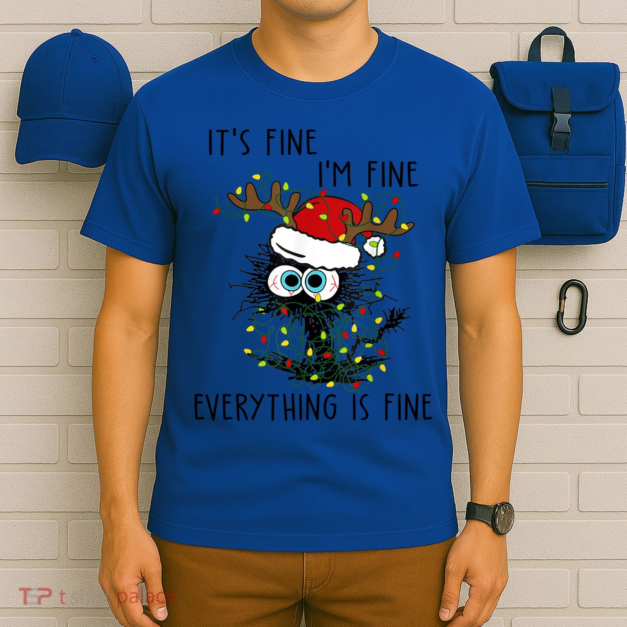ItS Fine IM Fine Everything Is Fine Christmas Light Cat Meaningful Gift T-Shirt
