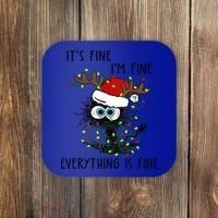 ItS Fine IM Fine Everything Is Fine Christmas Light Cat Meaningful Gift Coaster thumb 0