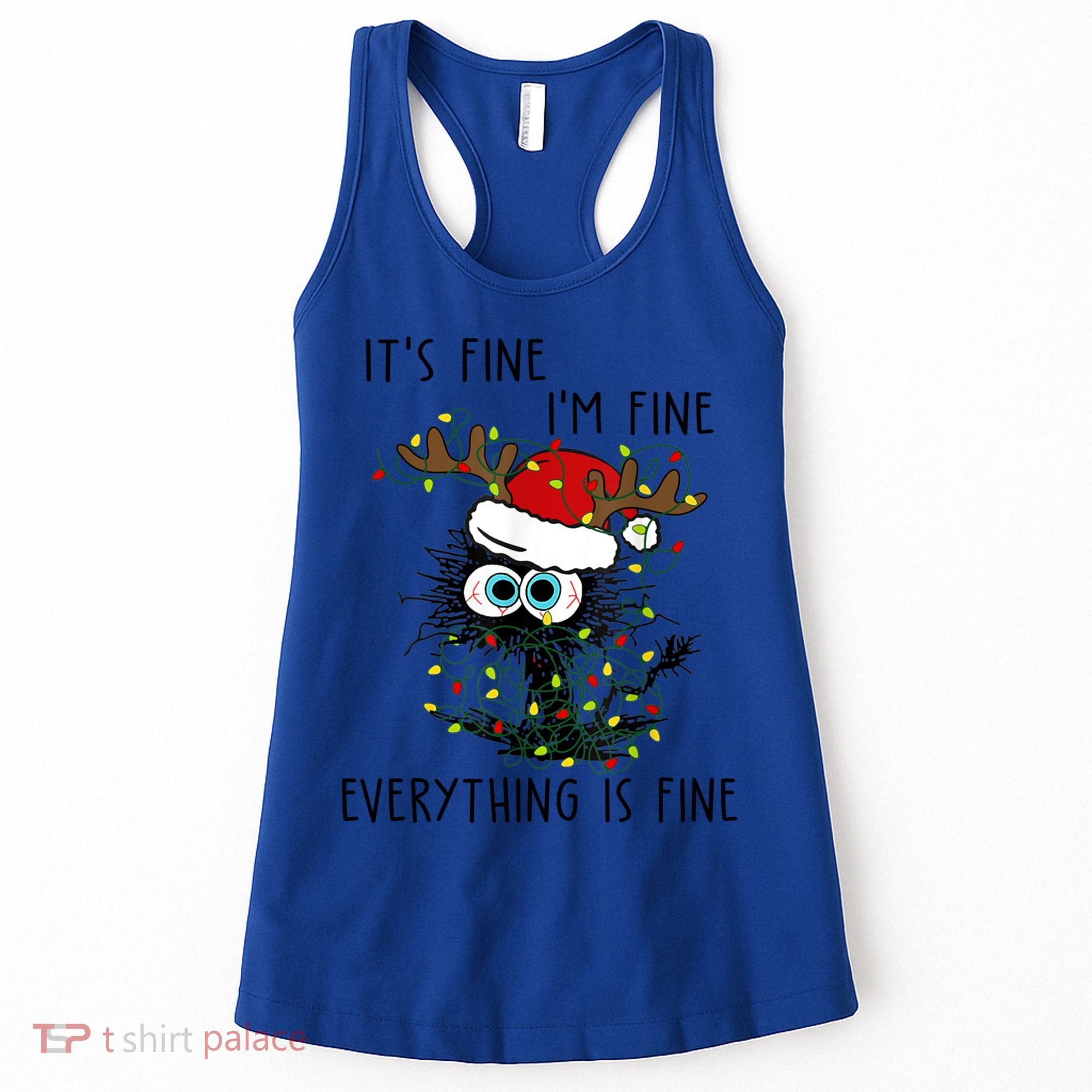 ItS Fine IM Fine Everything Is Fine Christmas Light Cat Meaningful Gift Women's Tank Top