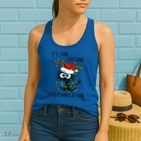 ItS Fine IM Fine Everything Is Fine Christmas Light Cat Meaningful Gift Women's Tank Top thumb 2