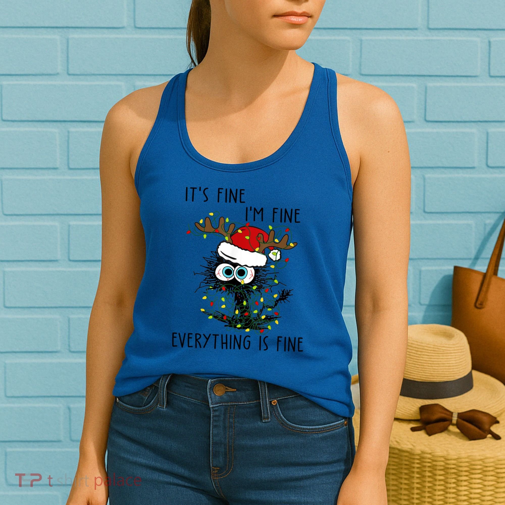 ItS Fine IM Fine Everything Is Fine Christmas Light Cat Meaningful Gift Women's Tank Top
