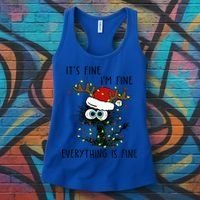 ItS Fine IM Fine Everything Is Fine Christmas Light Cat Meaningful Gift Women's Tank Top thumb 3