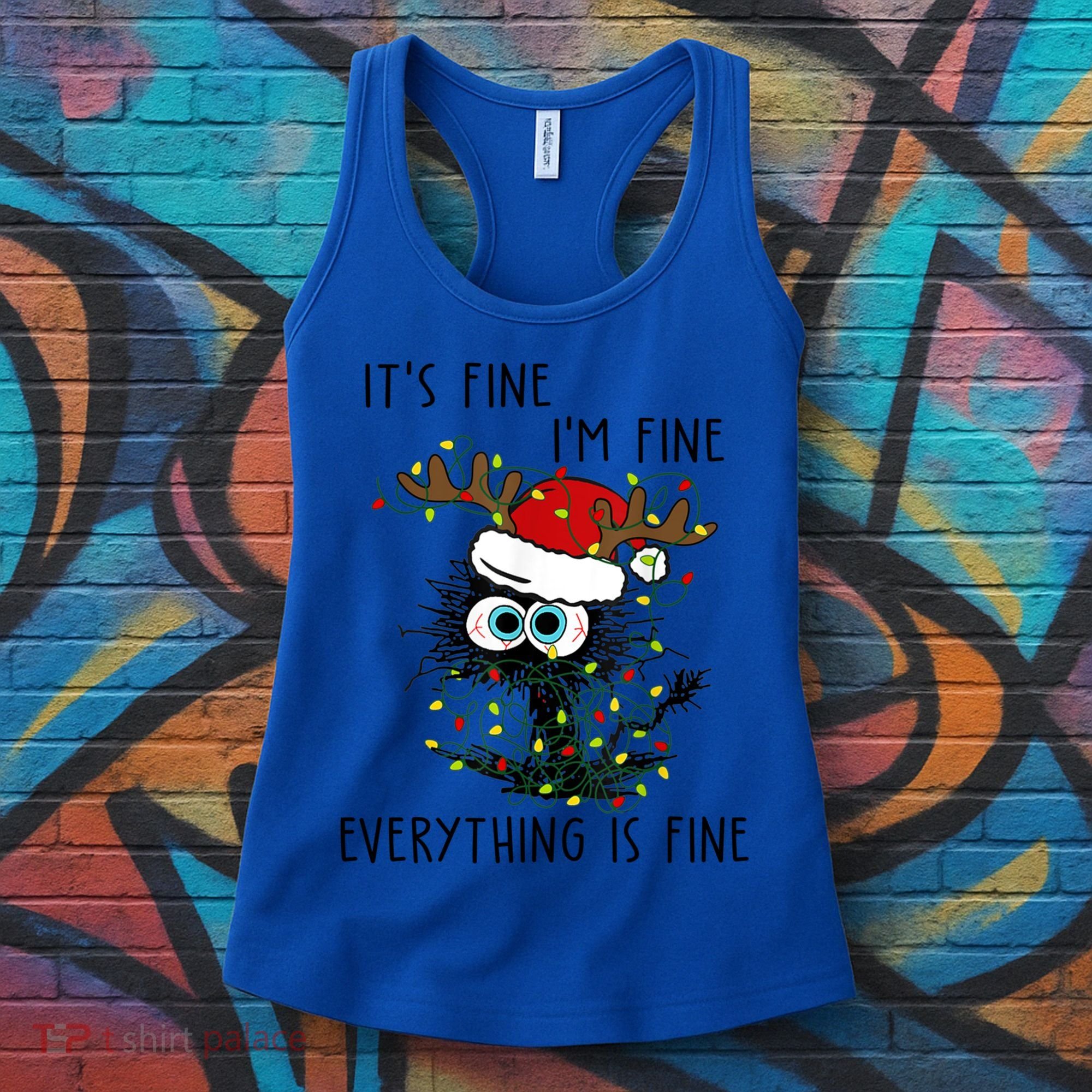 ItS Fine IM Fine Everything Is Fine Christmas Light Cat Meaningful Gift Women's Tank Top