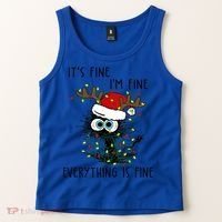 ItS Fine IM Fine Everything Is Fine Christmas Light Cat Meaningful Gift Tank Top thumb 2