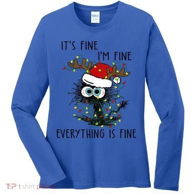 ItS Fine IM Fine Everything Is Fine Christmas Light Cat Meaningful Gift Women's Long Sleeve Shirt