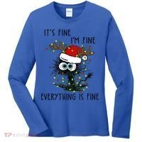 ItS Fine IM Fine Everything Is Fine Christmas Light Cat Meaningful Gift Women's Long Sleeve Shirt thumb 0