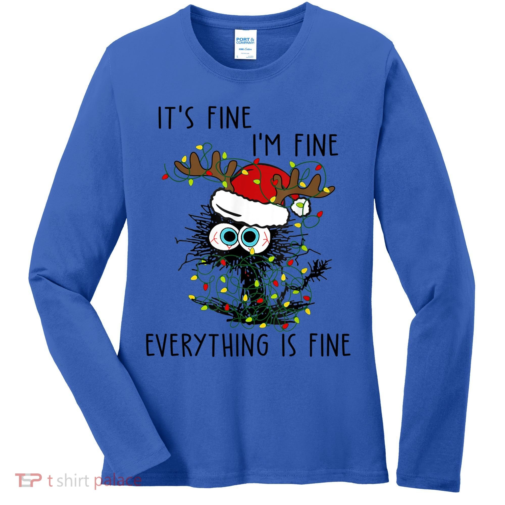 ItS Fine IM Fine Everything Is Fine Christmas Light Cat Meaningful Gift Women's Long Sleeve Shirt