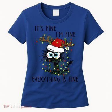 ItS Fine IM Fine Everything Is Fine Christmas Light Cat Meaningful Gift Women's T-Shirt