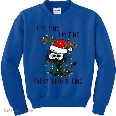 ItS Fine IM Fine Everything Is Fine Christmas Light Cat Meaningful Gift Kids Sweatshirt