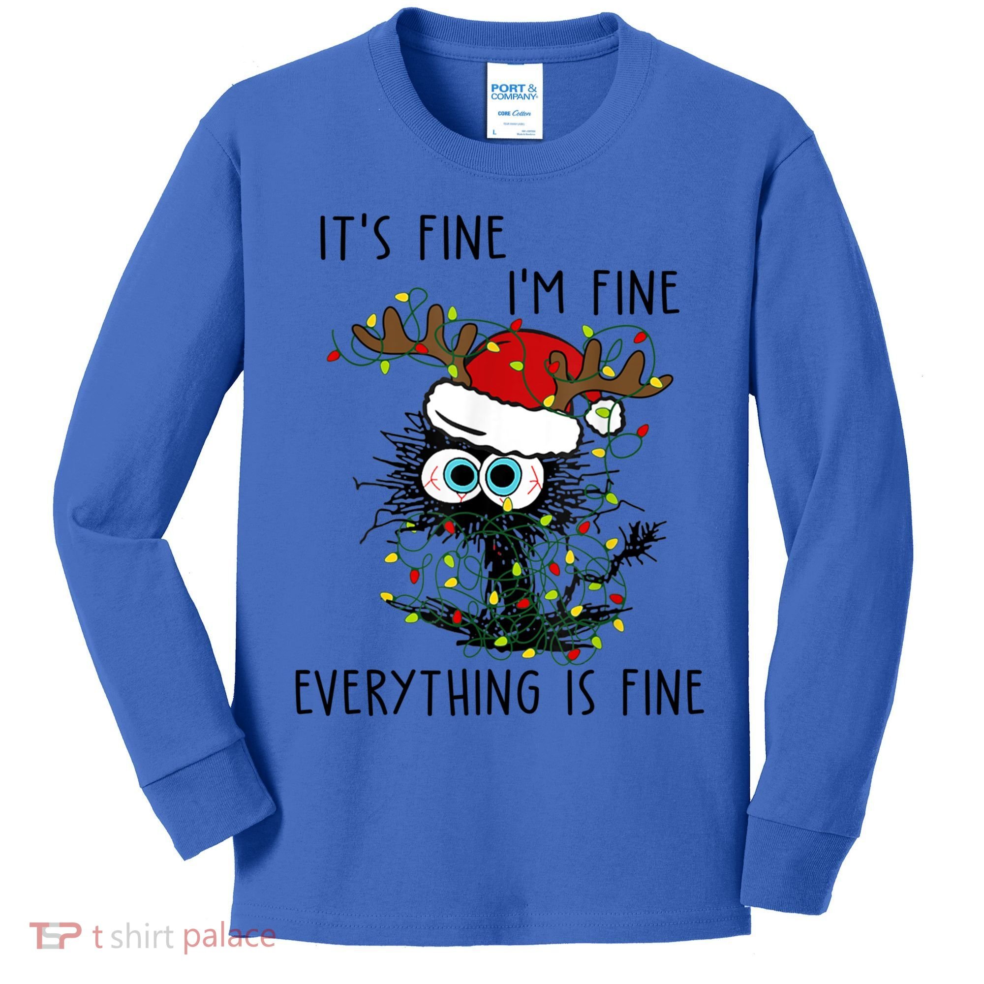 ItS Fine IM Fine Everything Is Fine Christmas Light Cat Meaningful Gift Kids Long Sleeve Shirt
