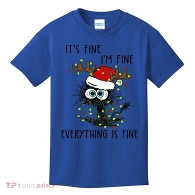 ItS Fine IM Fine Everything Is Fine Christmas Light Cat Meaningful Gift Kids T-Shirt