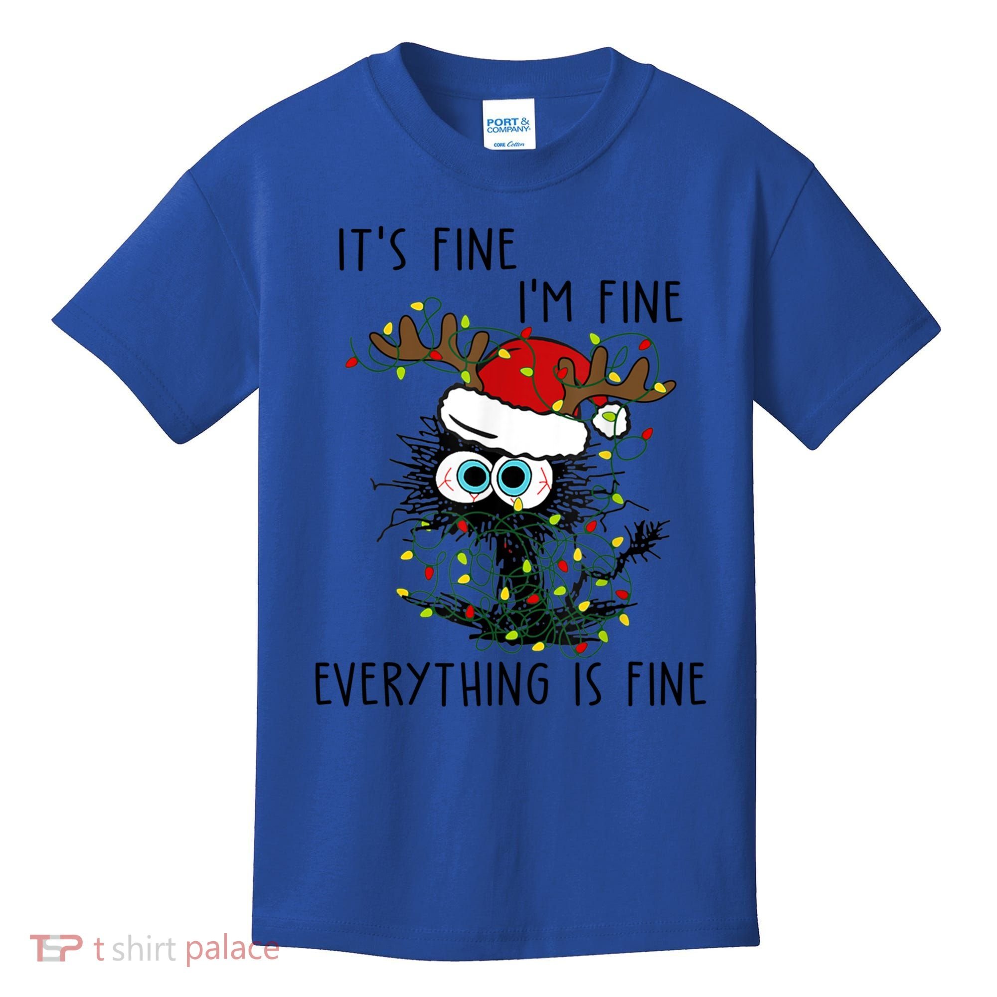 ItS Fine IM Fine Everything Is Fine Christmas Light Cat Meaningful Gift Kids T-Shirt