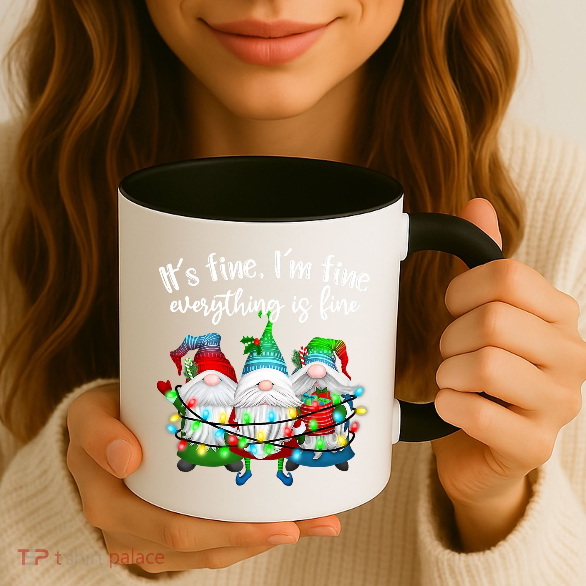 Its Fine Im Fine Everything Is Fine Gnome Christmas Lights Gift Coffee Mug