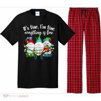 Its Fine Im Fine Everything Is Fine Gnome Christmas Lights Gift Pajama Set thumb 0