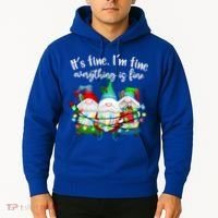 Its Fine Im Fine Everything Is Fine Gnome Christmas Lights Gift Hoodie thumb 2
