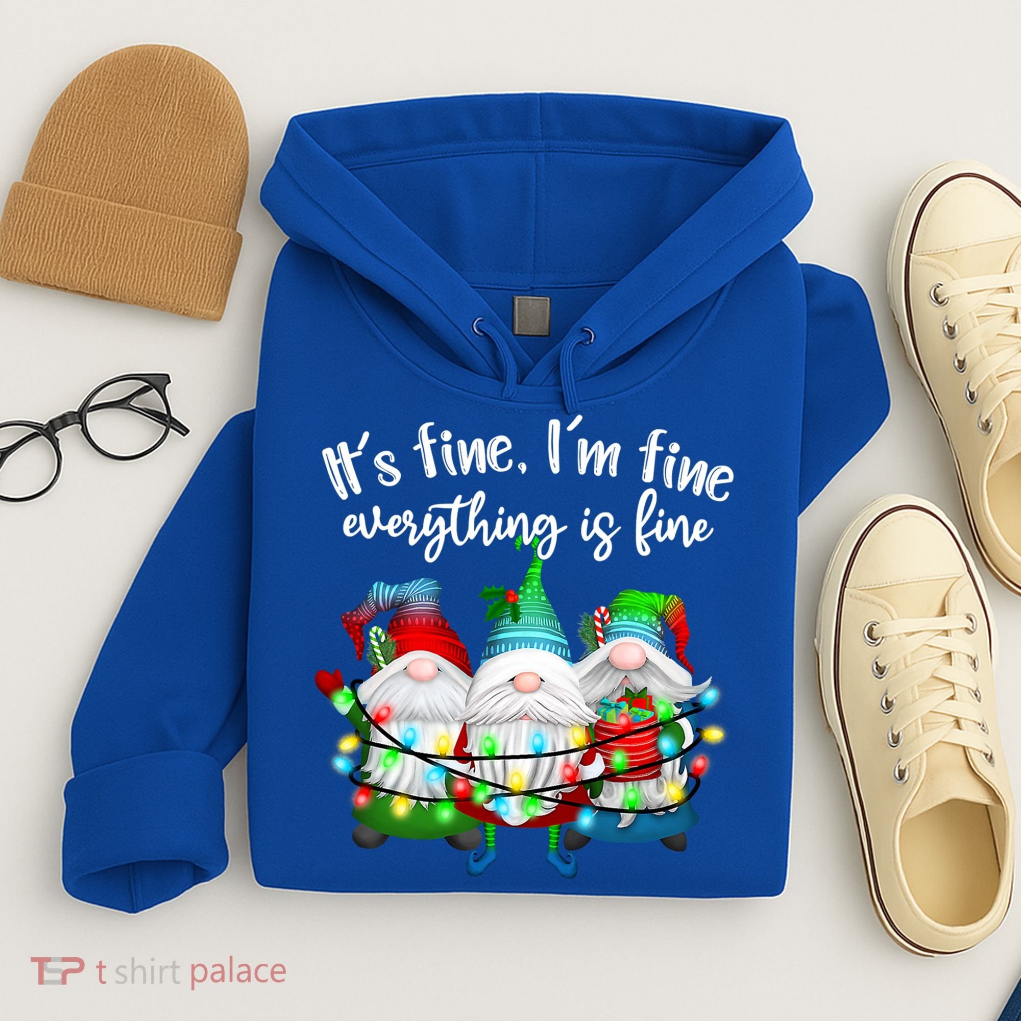 Its Fine Im Fine Everything Is Fine Gnome Christmas Lights Gift Hoodie