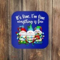 Its Fine Im Fine Everything Is Fine Gnome Christmas Lights Gift Coaster thumb 0