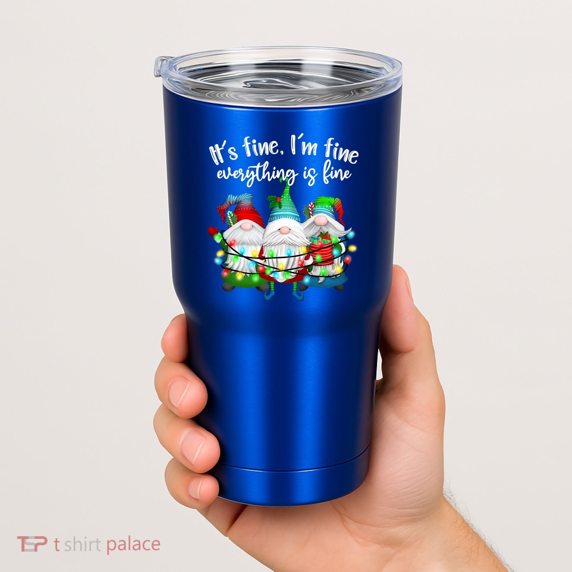 Its Fine Im Fine Everything Is Fine Gnome Christmas Lights Gift Tumbler