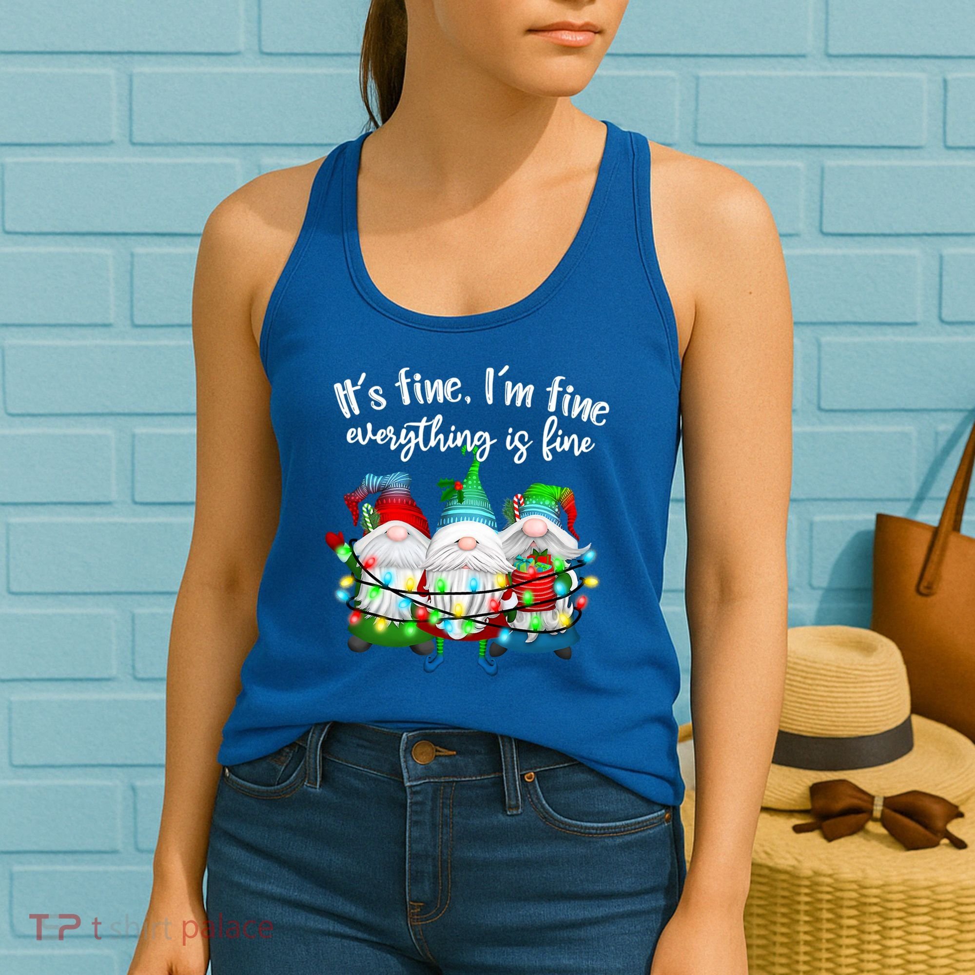 Its Fine Im Fine Everything Is Fine Gnome Christmas Lights Gift Women's Tank Top
