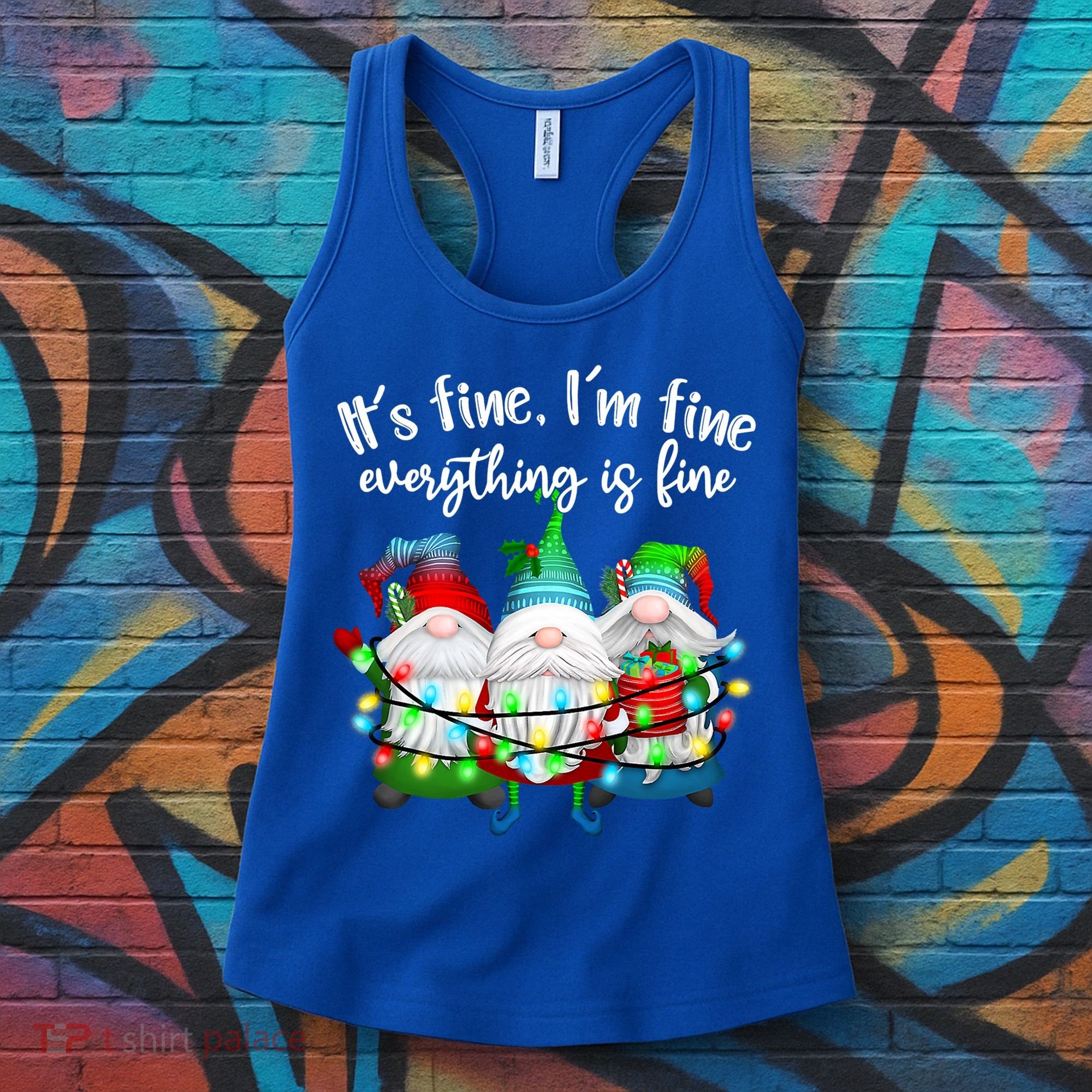 Its Fine Im Fine Everything Is Fine Gnome Christmas Lights Gift Women's Tank Top