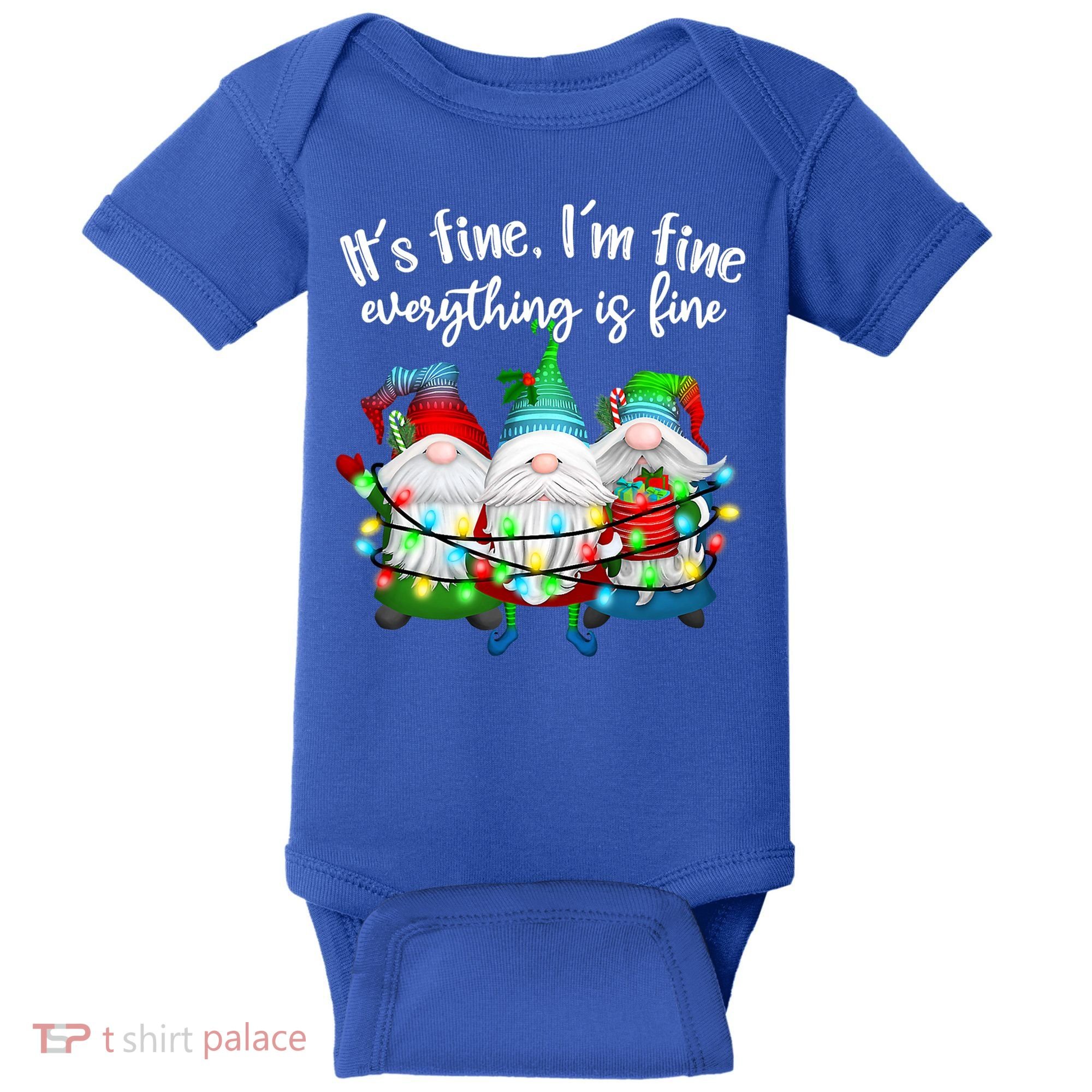 Its Fine Im Fine Everything Is Fine Gnome Christmas Lights Gift Baby Bodysuit