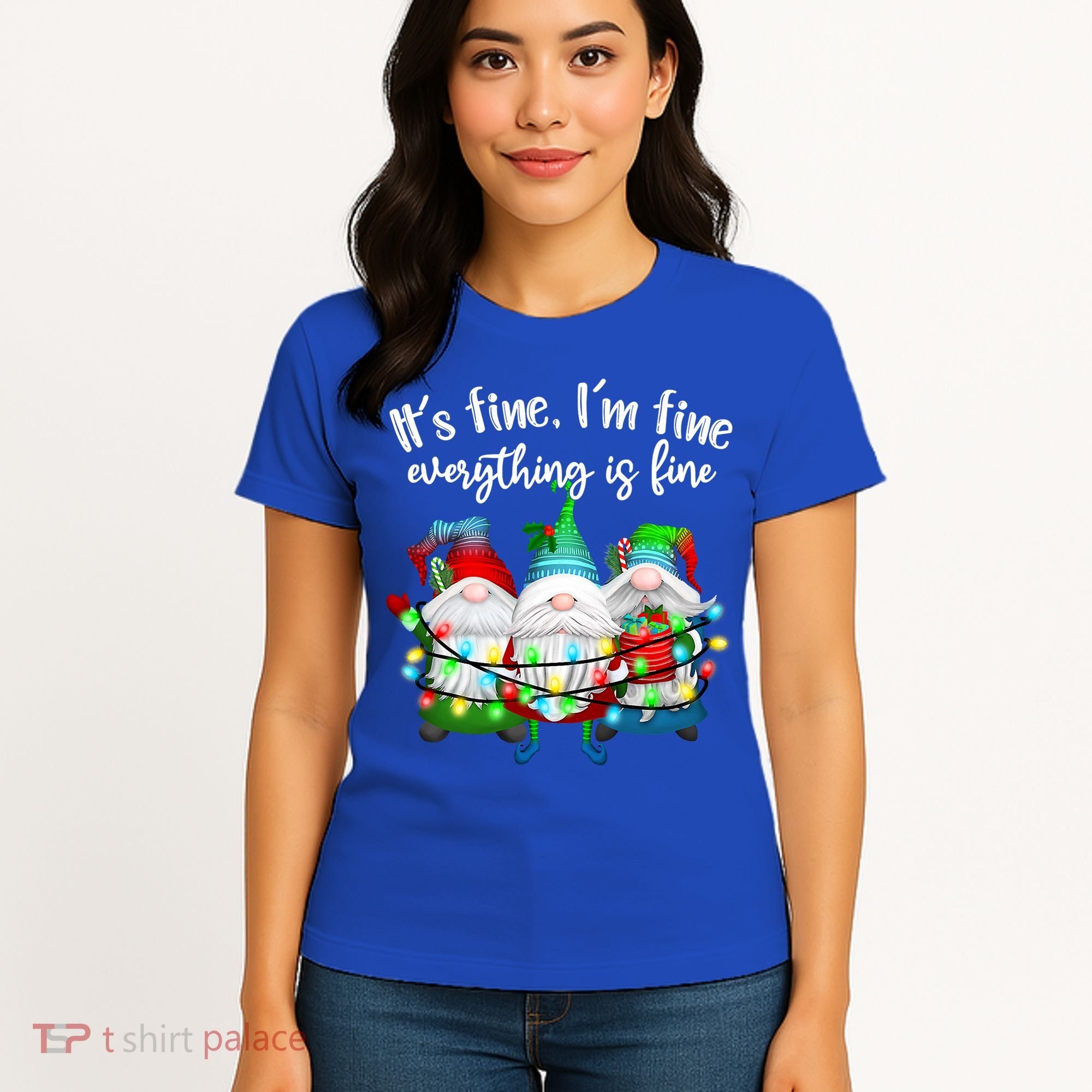 Its Fine Im Fine Everything Is Fine Gnome Christmas Lights Gift Women's T-Shirt