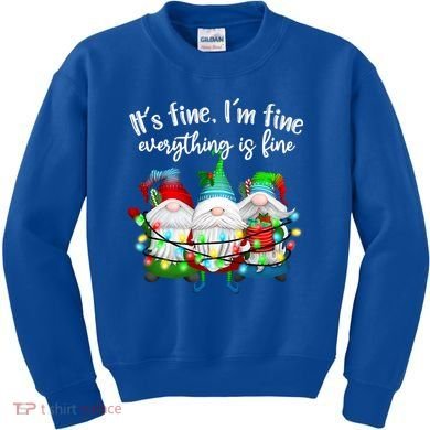 Its Fine Im Fine Everything Is Fine Gnome Christmas Lights Gift Kids Sweatshirt
