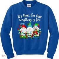 Its Fine Im Fine Everything Is Fine Gnome Christmas Lights Gift Kids Sweatshirt thumb 0