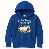 Its Fine Im Fine Everything Is Fine Gnome Christmas Lights Gift Kids Hoodie thumb 0