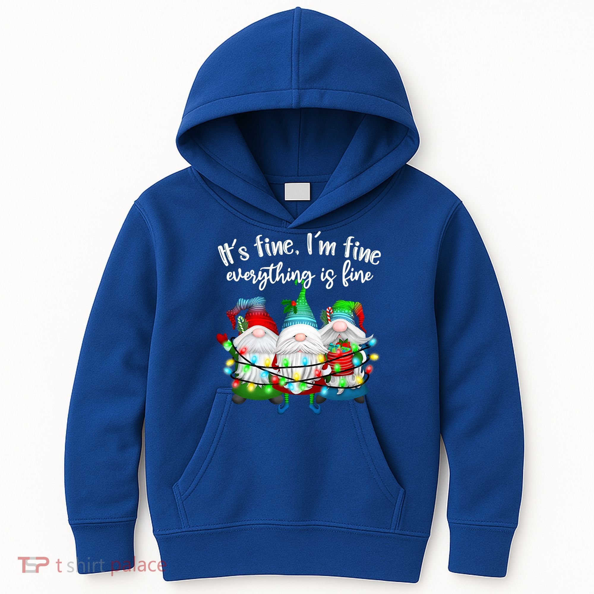Its Fine Im Fine Everything Is Fine Gnome Christmas Lights Gift Kids Hoodie