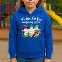 Its Fine Im Fine Everything Is Fine Gnome Christmas Lights Gift Kids Hoodie thumb 3