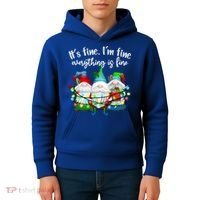 Its Fine Im Fine Everything Is Fine Gnome Christmas Lights Gift Kids Hoodie thumb 4