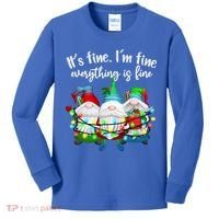 Its Fine Im Fine Everything Is Fine Gnome Christmas Lights Gift Kids Long Sleeve Shirt thumb 0