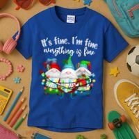 Its Fine Im Fine Everything Is Fine Gnome Christmas Lights Gift Kids T-Shirt thumb 3