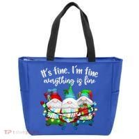 Its Fine Im Fine Everything Is Fine Gnome Christmas Lights Gift Tote Bag thumb 0