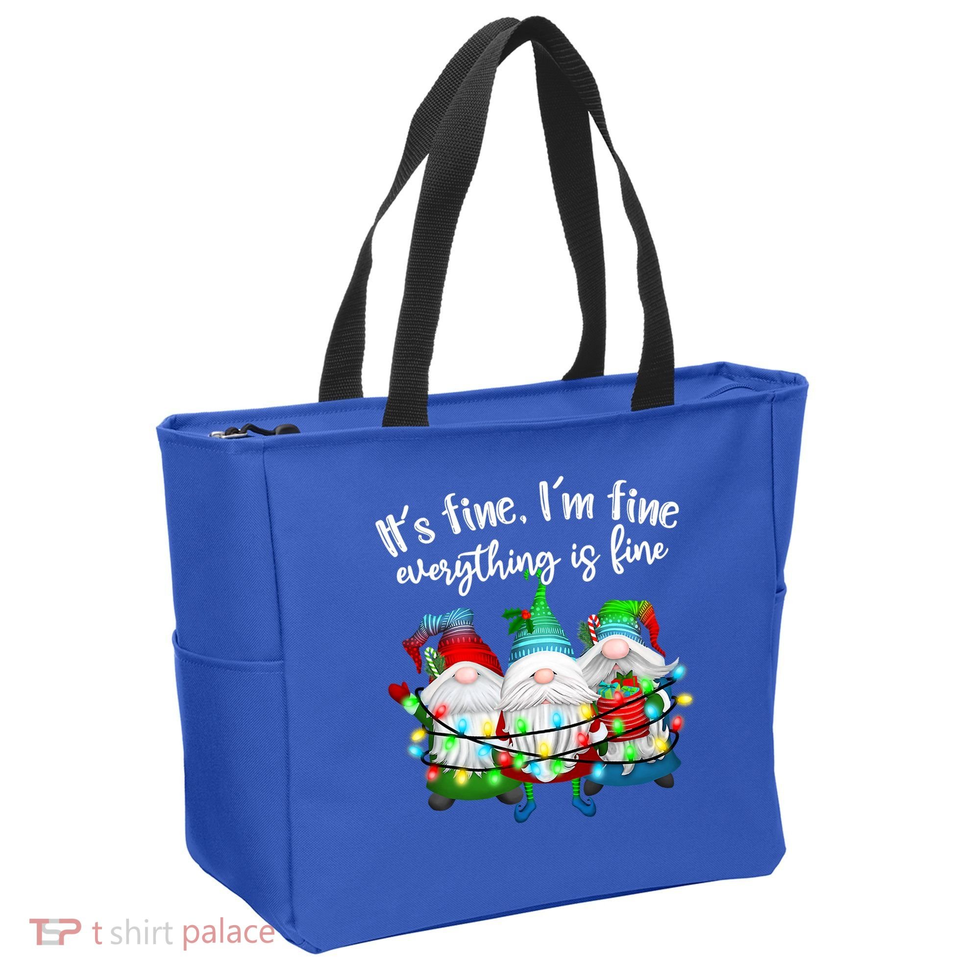 Its Fine Im Fine Everything Is Fine Gnome Christmas Lights Gift Tote Bag