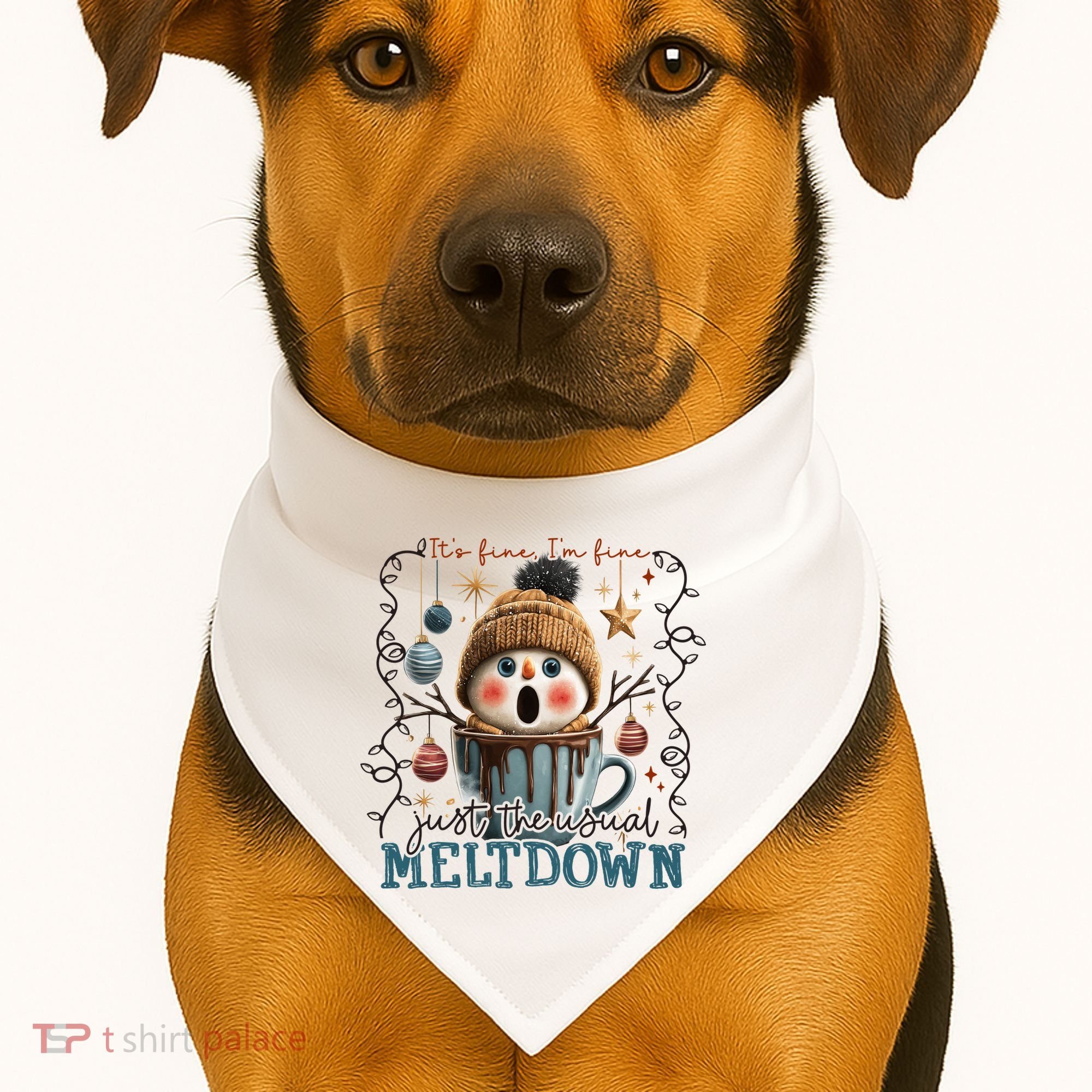 It's Fine I'm Fine Just The Usuall Meltdon Christmas USA-Made Doggie Bandana