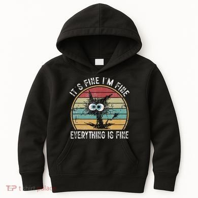 Its Fine Im Fine Everything Is Fine Funny Cat Kids Hoodie
